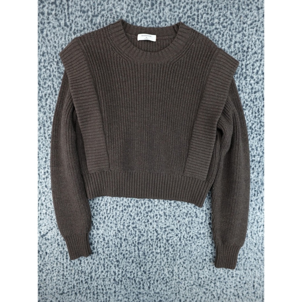 Babaton Ribbed Cropped Sweater Womens XS Brown Good Shoulder Overlay Knit
